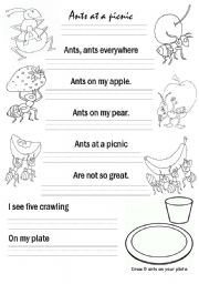 English Worksheet: Ants at a picnic poem