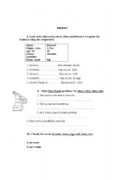 English Worksheet: Comparatives and past