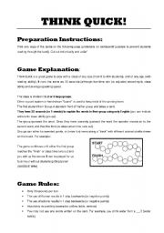 English Worksheet: Think Quick - 30 Seconds Game