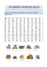 English Worksheet: NUMBERS WORDSEARCH