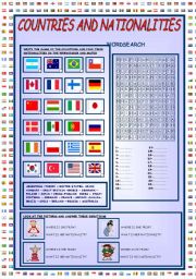 English Worksheet: COUNTRIES AND NATIONALITIES