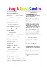 English Worksheet: Songs & Activities: Sweet Caroline, 500 Miles, Too Late to Apologis