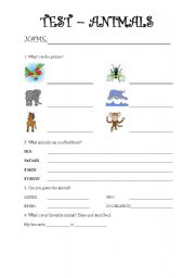 English worksheet: TEST - animals