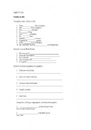 English Worksheet: Verb To Be