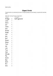 English Worksheet: Clipped words