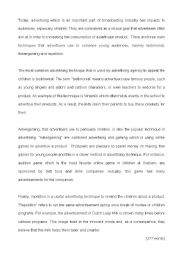 English Worksheet: Advertisings impact children