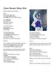 English Worksheet: Justin Bieber--Eenie Meenie Miney Moe (3pgs)