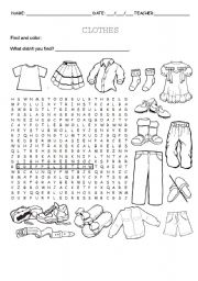 English Worksheet: Clothes wordsearch