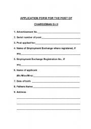English Worksheet: application form