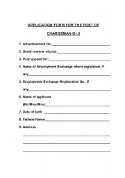 English worksheet: application form