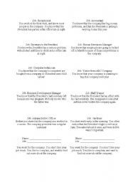 English Worksheet: Office gossip mingle role cards