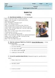 English Worksheet: English Test - 5th grade