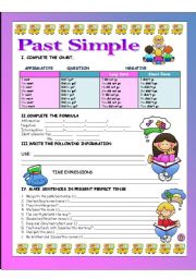 English Worksheet: SIMPLE PAST WORKSHEET (B/W VERSION INCLUDED) 2nd OF THE GRAMMAR WSS SET