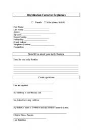 English worksheet: Registration form