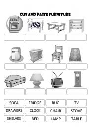 English Worksheet: FURNITURE CUT AND PASTE