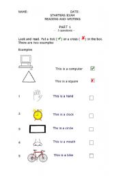 English Worksheet: STARTERS Exam - CAMBRIDGE YLE