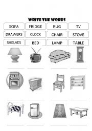 English Worksheet: FURNITURE WRITE THE WORDS