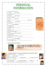 English Worksheet: Personal information