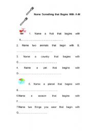 English worksheet: Noun begin with A-Z