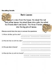 English Worksheet: Recalling Details