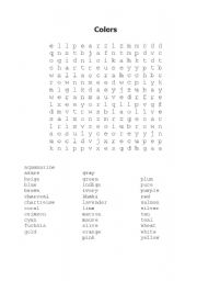 English Worksheet: Colors Word Search Puzzle