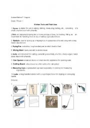 English worksheet: Kitchen Utensils