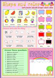 English Worksheet: Shape and color