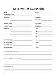 English Worksheet: Getting to Know You