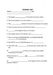English Worksheet: scavenger hunt using superlatives