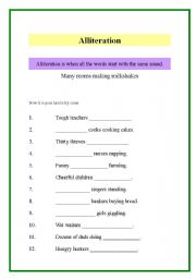 English Worksheet: ALLITERATION