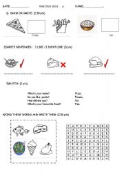 English worksheet: test on food-  A & B 