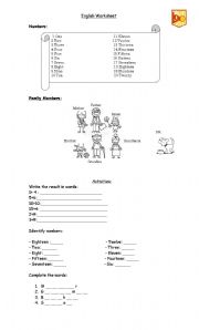 English worksheet: family y numbers