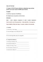 English Worksheet: Use of would