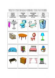 English Worksheet: FURNITURE WRITE THE WORDS