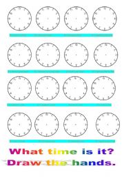 English Worksheet: What time is it? Draw the hands of the clock.
