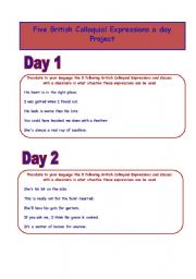 English Worksheet: Five British expressions a day Project - Up to day 19