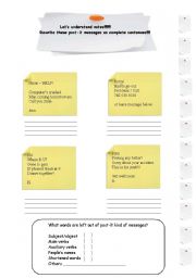 English Worksheet: Reading post-it messages 