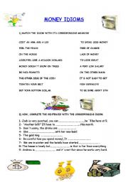 English Worksheet: MONEY IDIOMS (with key)