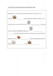 English worksheet: Birthday Vocabulary