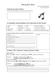 English Worksheet: Talking about Music