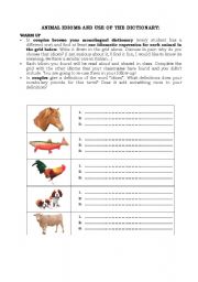 English worksheet: animal idioms and use of dictionary