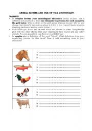 English Worksheet: animal idioms and use of dictionary