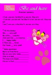 English worksheet: The pink panther:Be and have