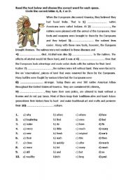 English Worksheet: When the Europeans discovered America ...