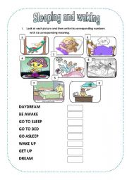 English worksheet: Sleeping and waking