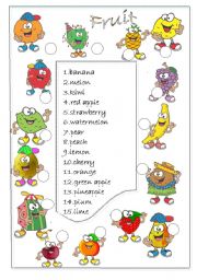 English Worksheet: Fruit  /match/