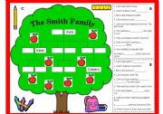 English Worksheet:  FAMILY TREE WORKSHEET AND GAME (B/W, LESSON PLAN & KEY INCLUDED)