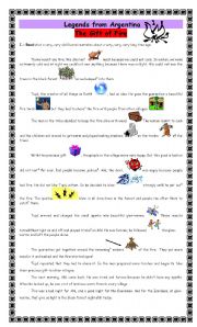 English Worksheet: Legends from Argentina - The gift of Fire