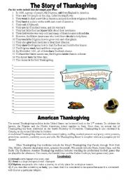 English Worksheet: The story of Thanksgiving