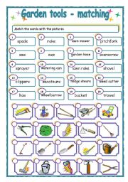 English Worksheet: Garden tools - matching